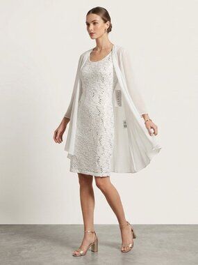 White Sequin Lace Dress & Shrug Set NWT Vintage Y2K Deadstock Coquette XS